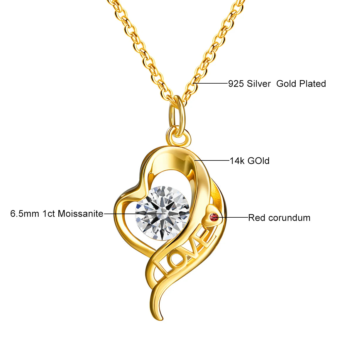 Gioiellieri Fine Jewelry Factory Woman Engagement Mother's Day Gift 1 Carat Moissanite Valentine Love Hollow 14K Gold Pendant