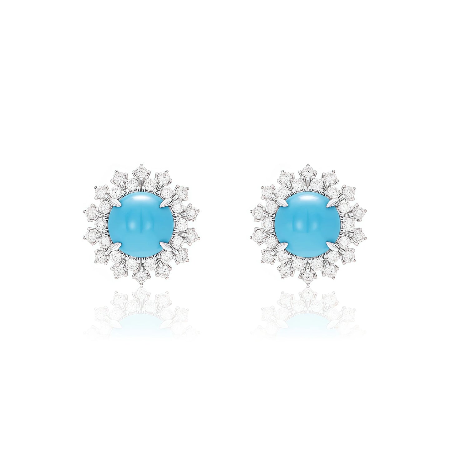 MUSHAN Jewelry Factory 925 Sterling Silver Sunflower Stud Earrings Women High Carbon Diamond with Blue Turquoise Flower Earrings