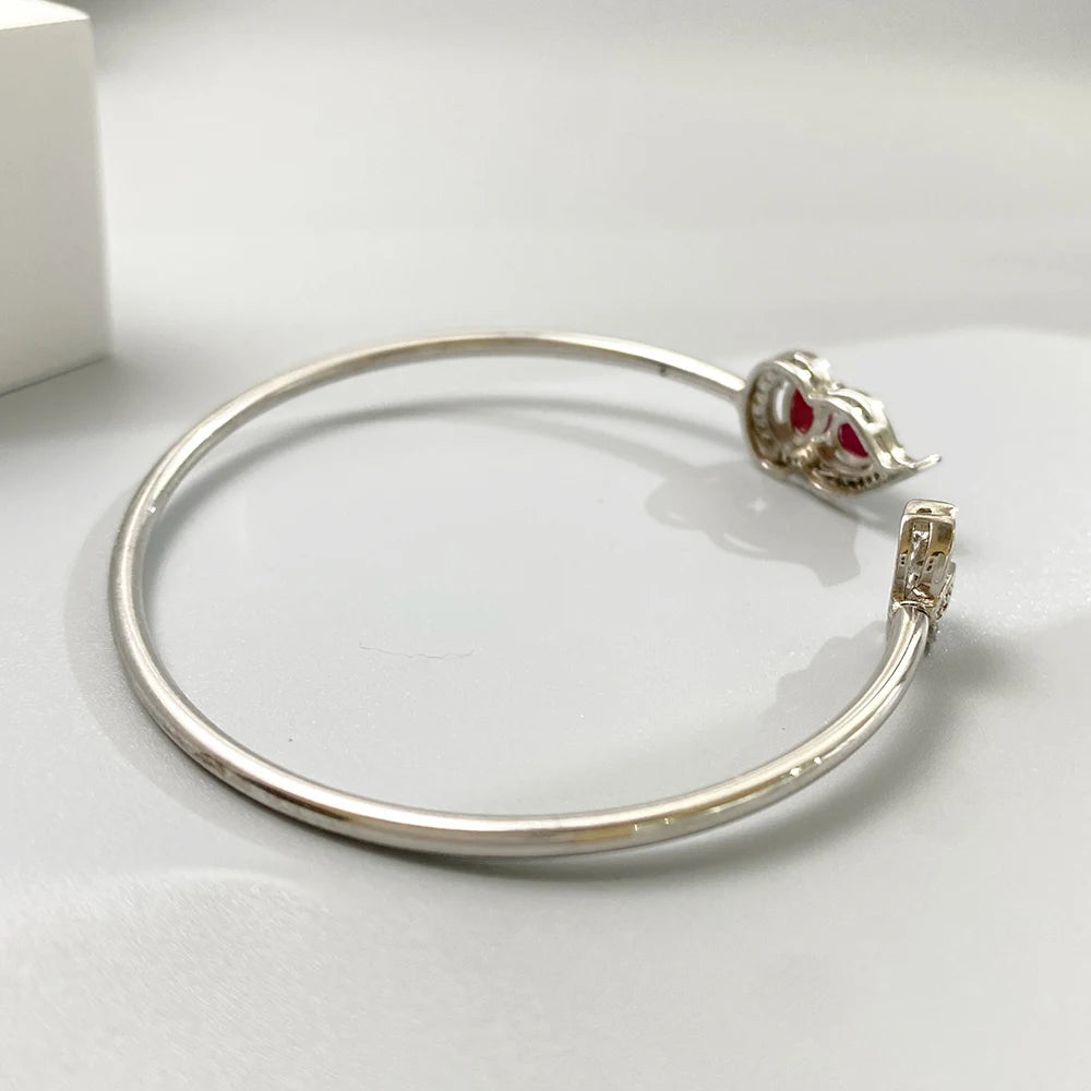 Gioiellieri Natural Ruby Bracelet with S925 Sterling Silver for Women Elegant Red Gemstone Jewelry Healing Crystal Bangle Anniversary Gift