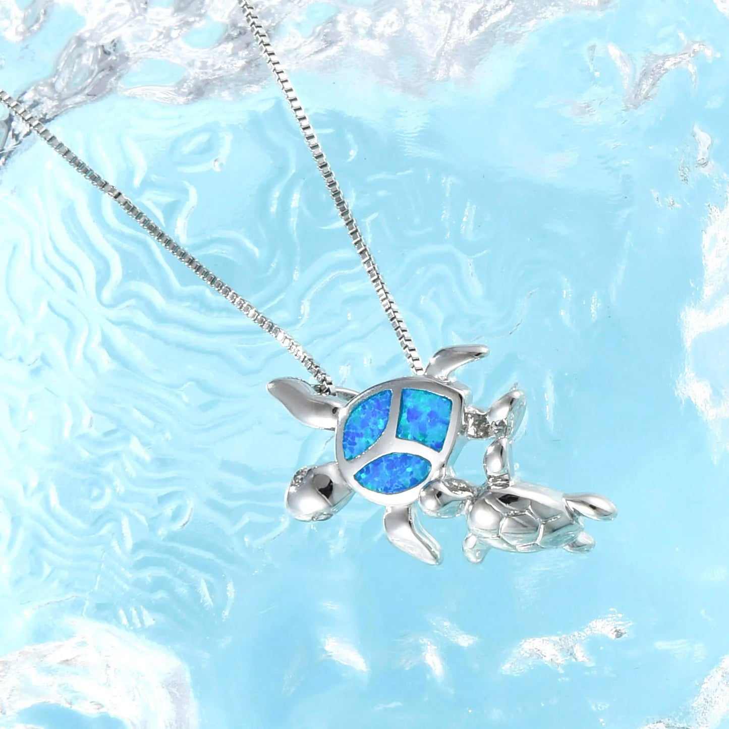 TikTok Ins Viral Blue Opal Double Turtle Pendant Necklace | Cute Animal Statement Jewelry Wholesale