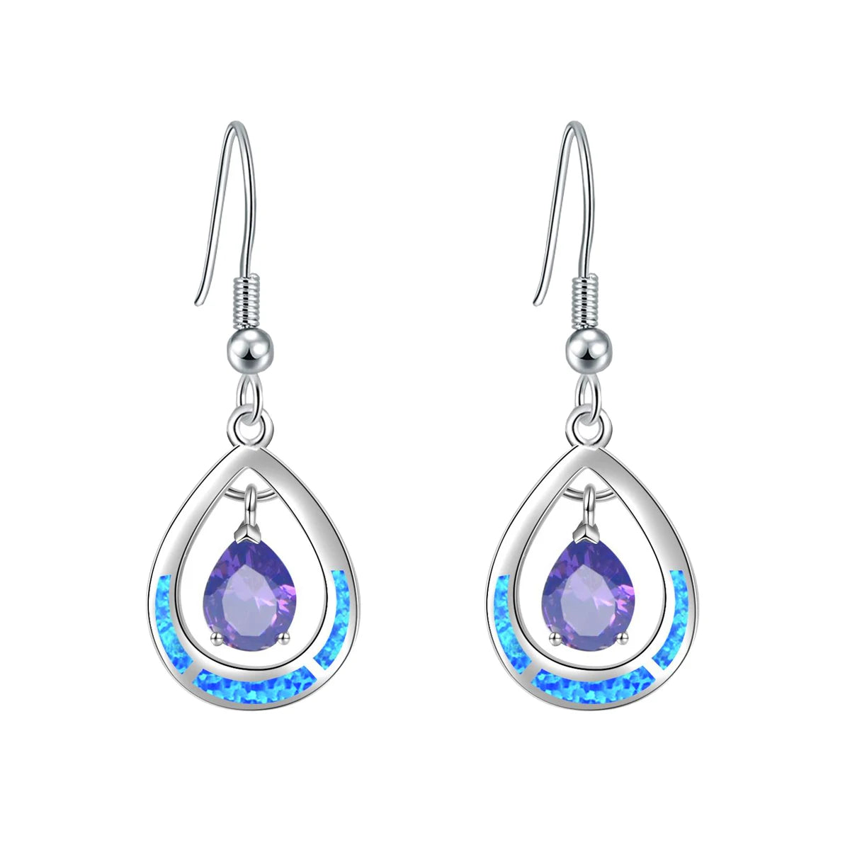 Gilded Teardrop Opal Drop Earrings - Iridescent Multi-Color Opal Inlaid | Retro-Chic Jewelry Bulk Gifts