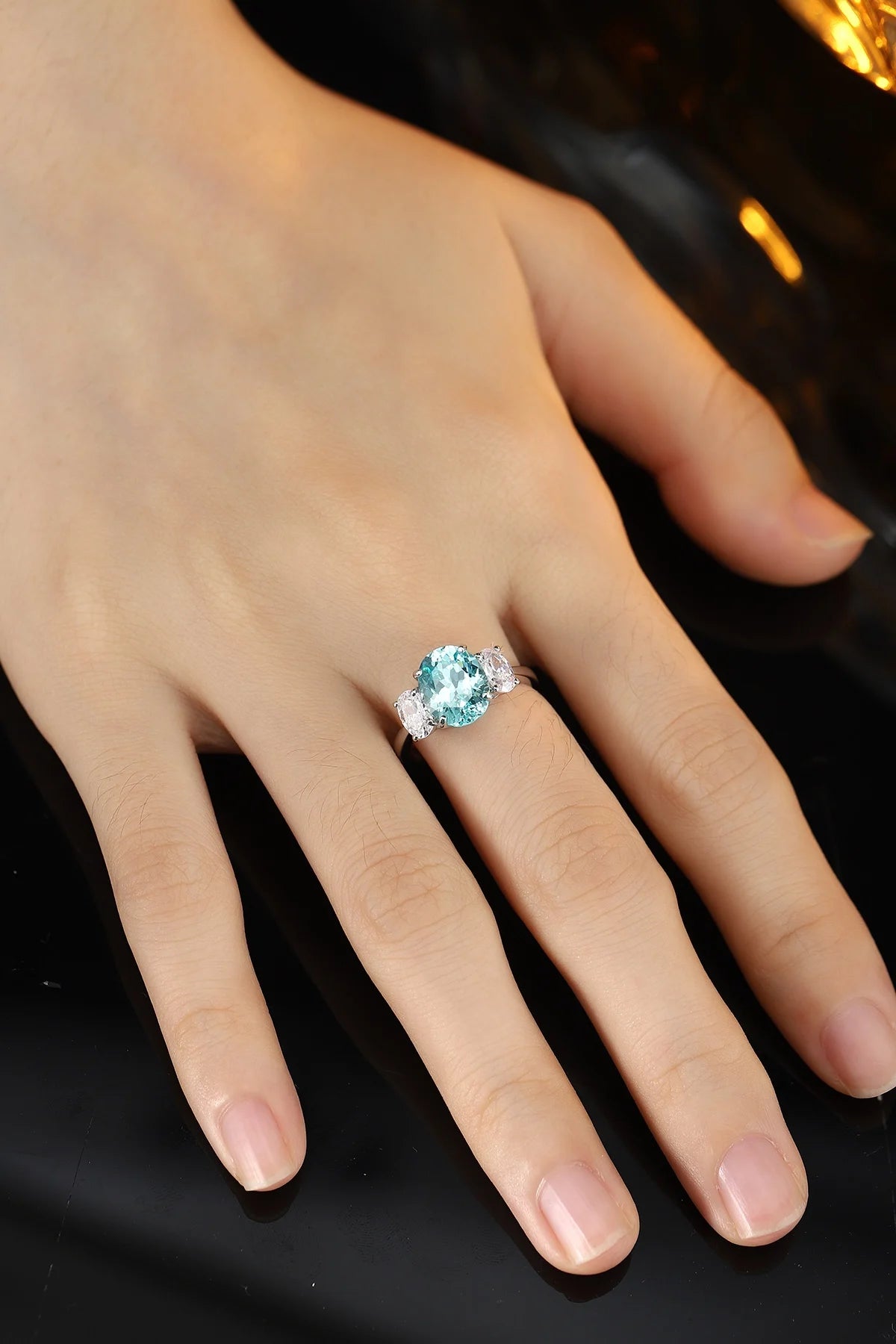 Gemfiori Customized Jewelry 925 Sterling Silver Ring Lab Grown Paraiba Bridal Engagement Wedding Rings for Women High-end Jewelry