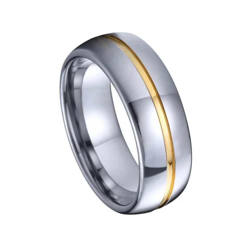 Wholesale Classic 6mm Tungsten Carbide Wedding Band 18K Gold Plated Inlay Setting 6mm Gold Filled Ring for Men and Women