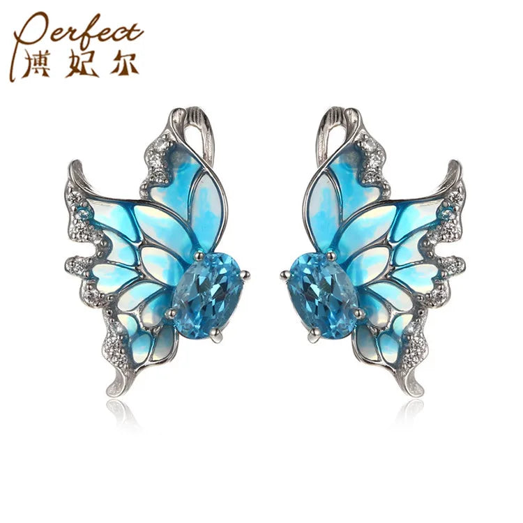 Wholesale White Zircon Butterfly Silver Earrings /Wedding Jewelry Earrings