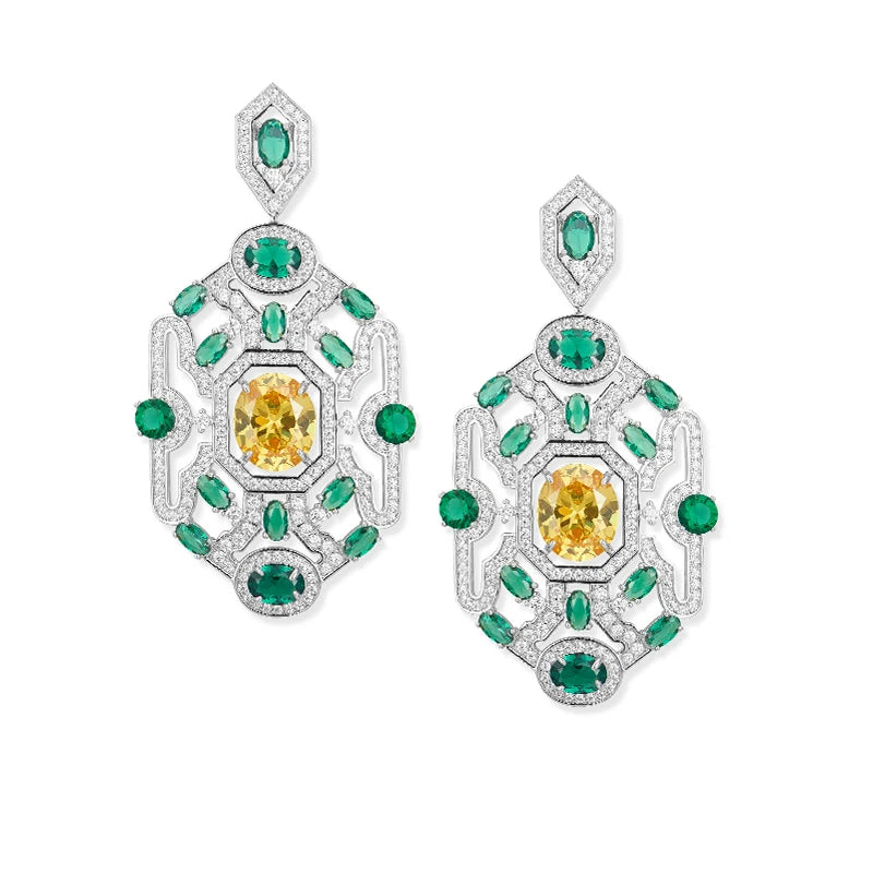 Factory Wholesale Brass Material Inlaid with Zircon Green Women's Jewelry Set Classic Necklace Wedding Party
