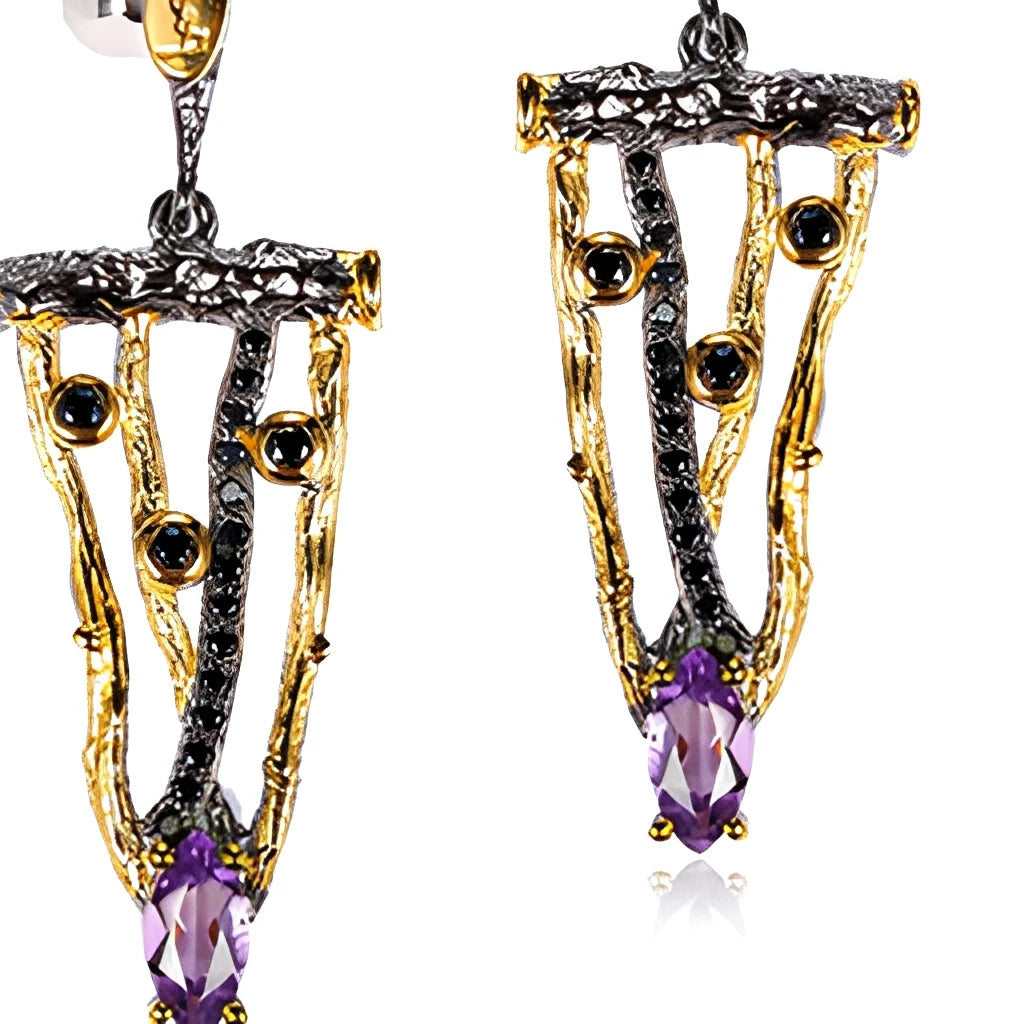 Handmade Italy Amethyst 925 Sterling Silver Stud Earrings