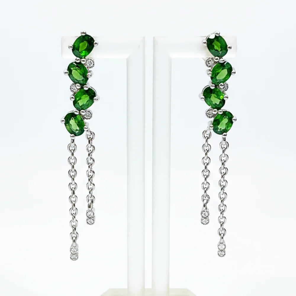 Gioiellieri Natural Chrome Diopside Earrings with S925 Sterling Silver for Women Fine Jewelry Dangle Earrings May Birthstone Anniversary