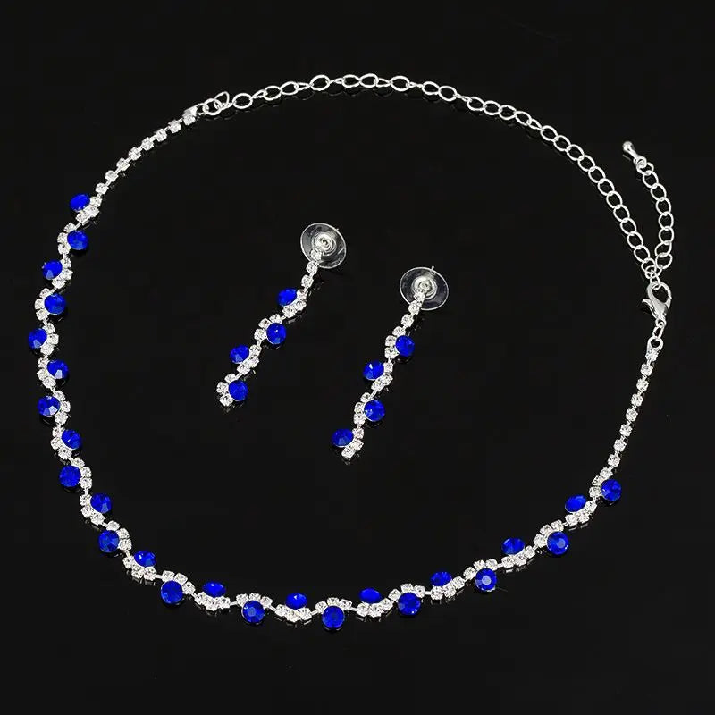 Fashion the Latest Bridal Jewelry Set Rhinestone Necklace Earrings Set Famous Designer Jewelry Set