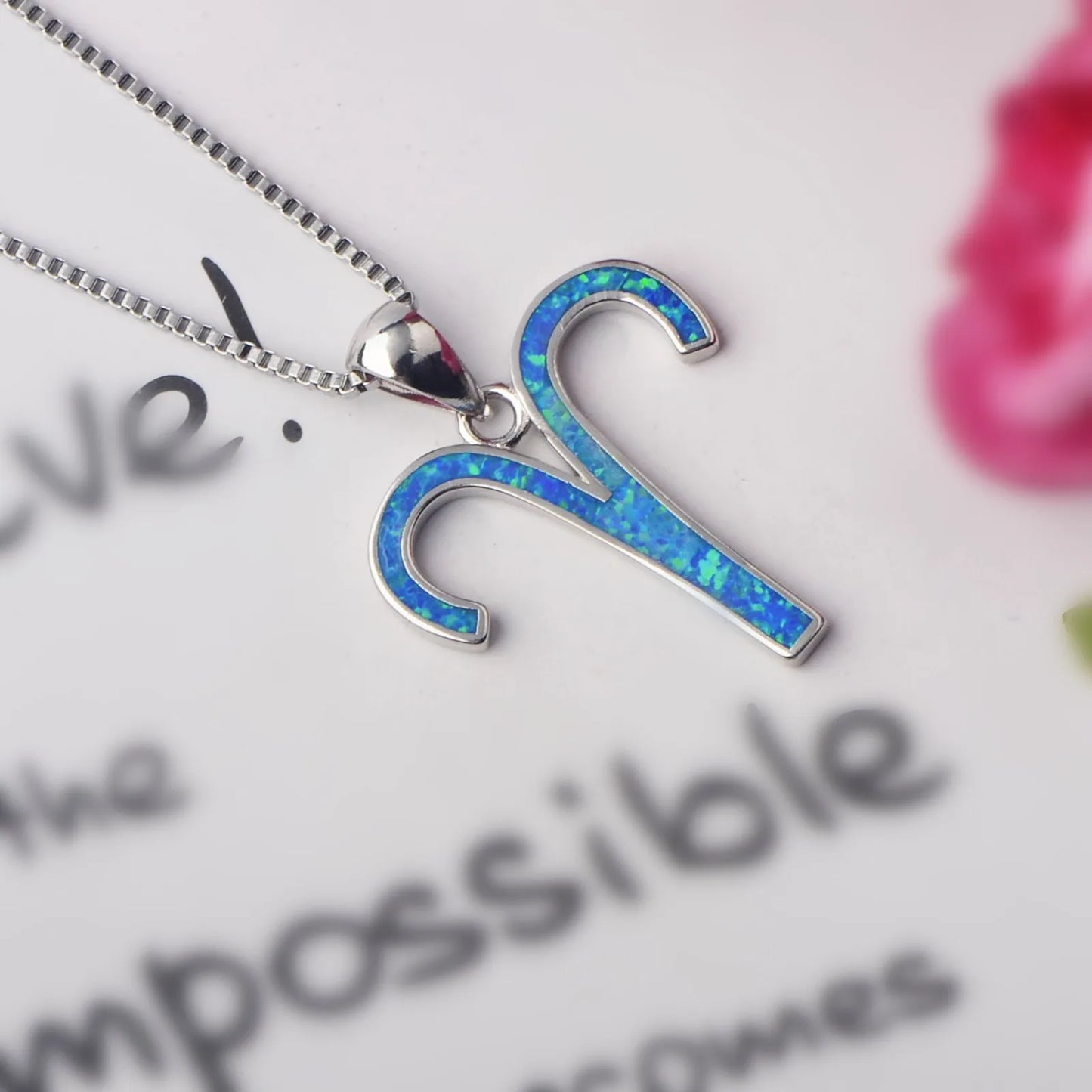 Aries Zodiac Pendant - Blue Opal Inlaid Silver Plated Horoscope Jewelry for Women Wholesale