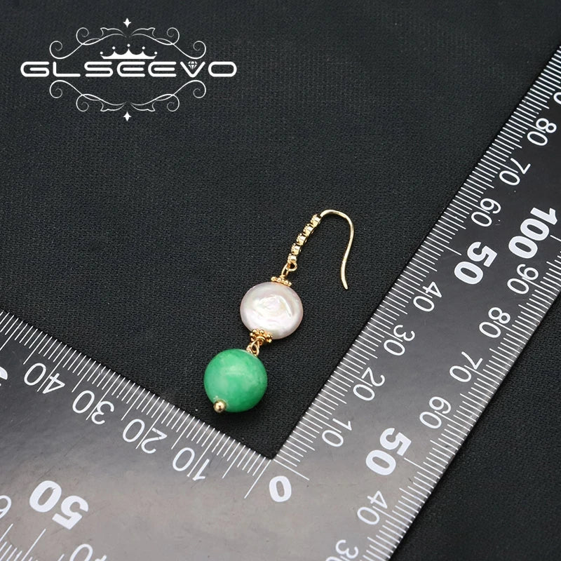 GLSEEVO 925 Sliver Lapis Beryl Baroque Drop Earrings for Woman Exquisite Luxury Temperament Hanging Jewelry Wedding Party Gift