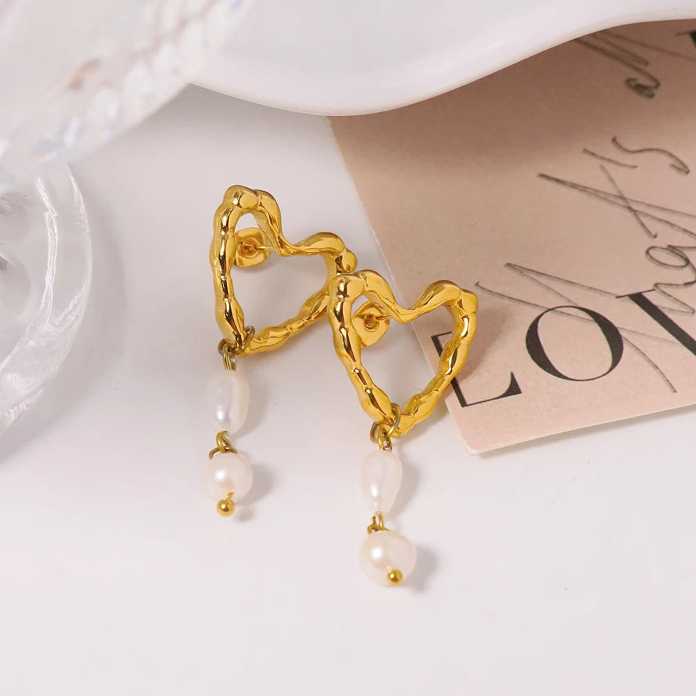 Vintage Stainless Steel Love Pearl Earrings18K Gold Plated Drop Earrings Drop Earrings Jewelry Women Exquisite Wedding Gift