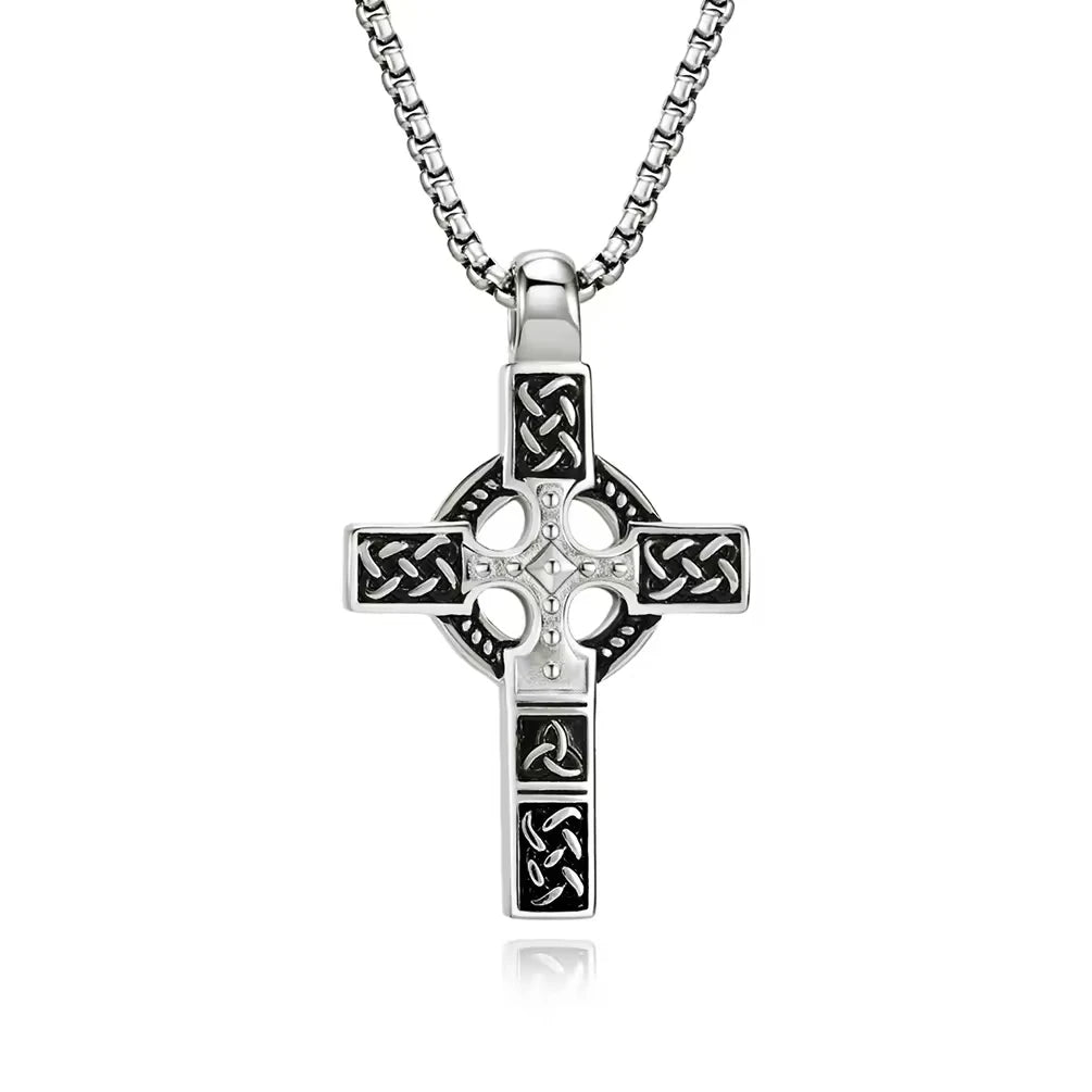 REBEL New Arrival Stainless Steel Cross Necklace for Men Double Sided Cross Celtic Knot Pendent Necklace Fashion Jewelry