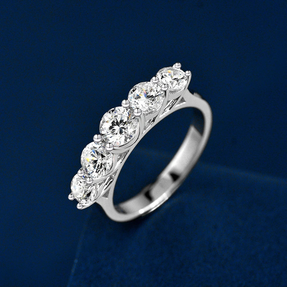 Silverelli | 925 Silver 0.5ct Eight-Arrow Cut High Carbon Diamond Ring | 5mm | Platinum Plated