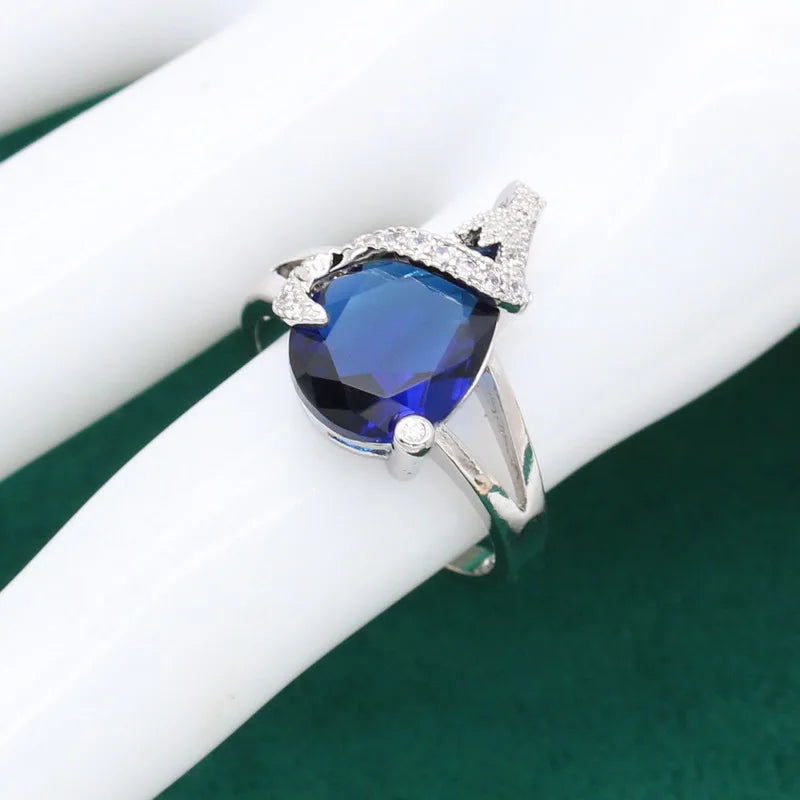XOTICA Silver Dubai Jewelry Set for Women Royal Blue Semi-Precious Bracelet Earrings Necklace Pendant Ring-for Parties Weddings