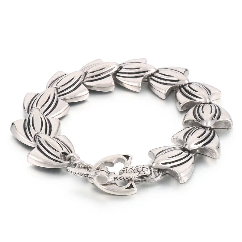KALEN 200/210mm Men Punk Stainless Steel Skull/Fish Fin Links Bracelet