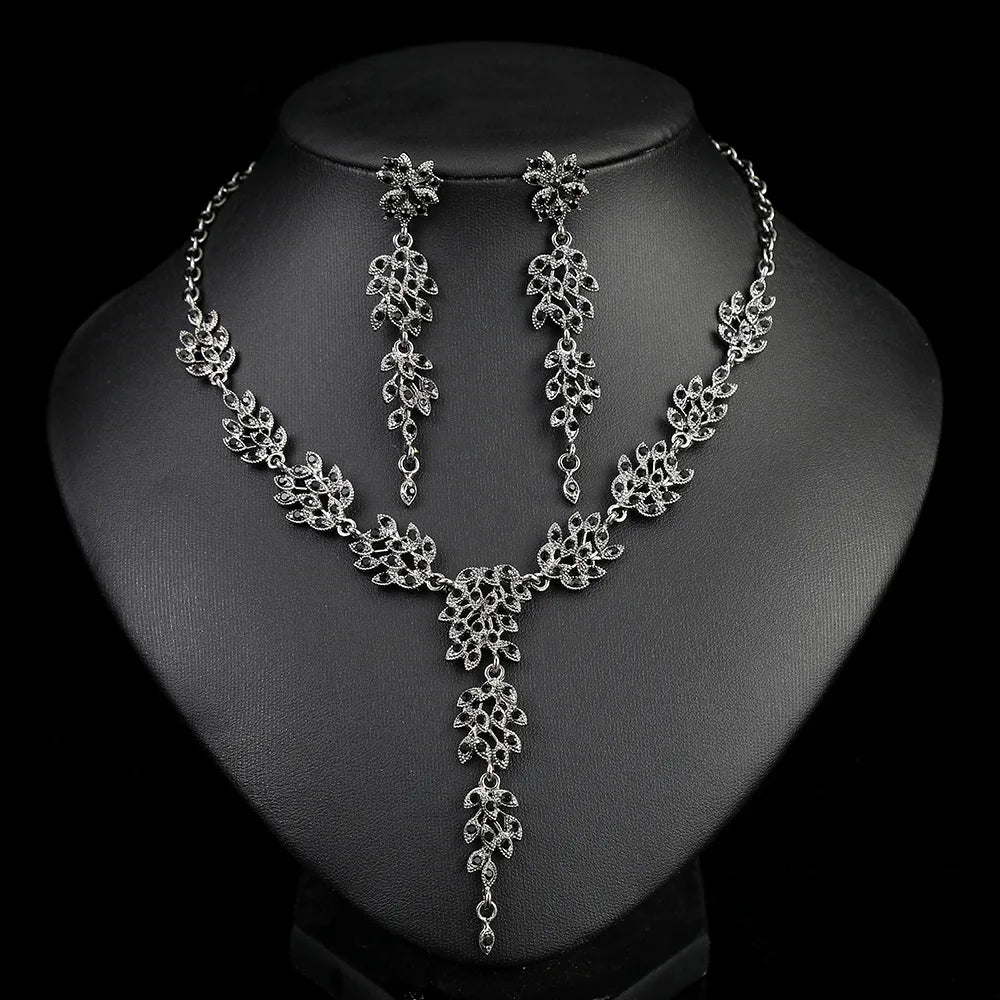 Bridal Zircon & Pearl Geometric Necklace & Earrings Set | High-End Crystal Wedding Jewellery | 4 Colours