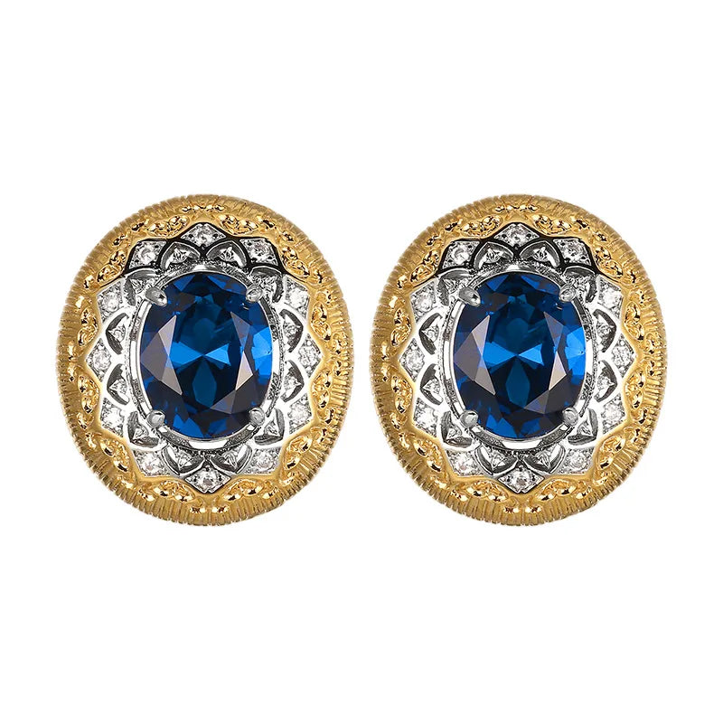 REDheart Brass Inlaid Zircon Plated Two-Color Movable Opening Ring Simulation Blue Pointed Crystal Flower Shape Pendant Necklace Trendy