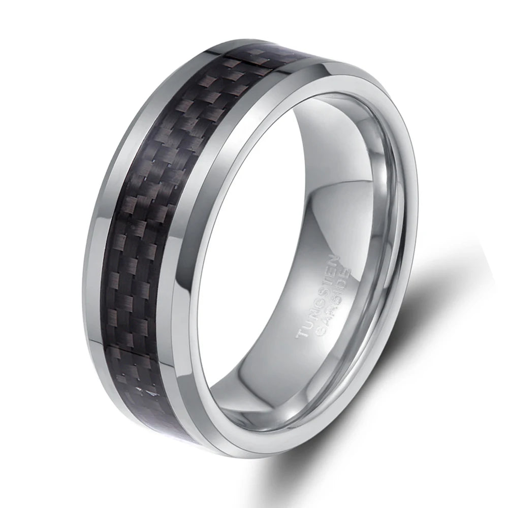 REBEL Black Carbon Fibre Inlay Tungsten Carbide Ring