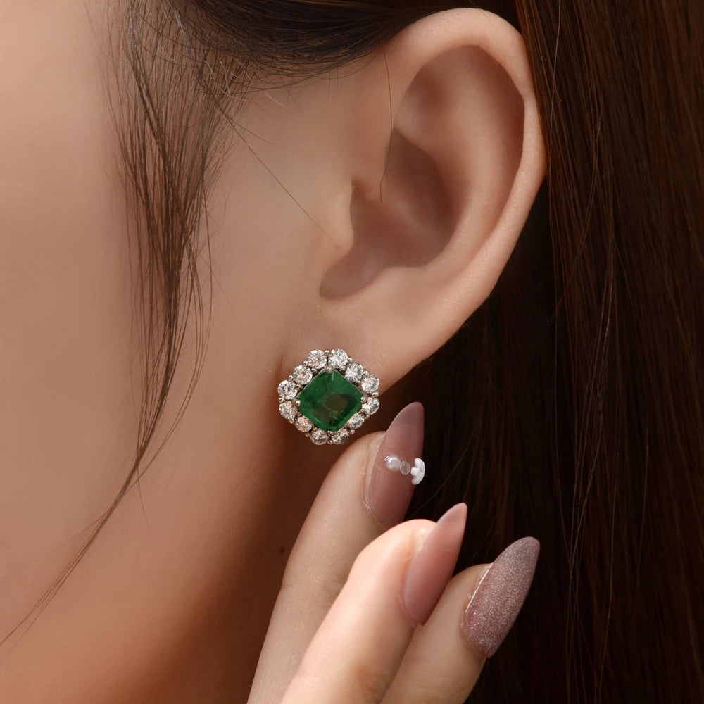 MUSHAN Jewelry Factory 2026 New 2 Carat Retro Square Stud Earrings European and American Light Luxury Full Diamond Earrings