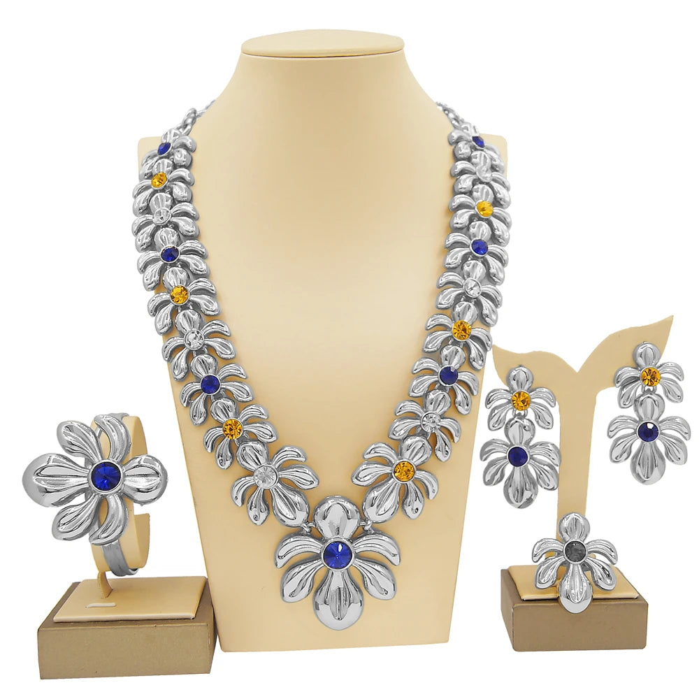 Zhuerrui Women's Necklace Jewelry Set Pendant Bangle Earrings Ring Chain Jewelry Set Italian Bridal Jewelry Set H00487