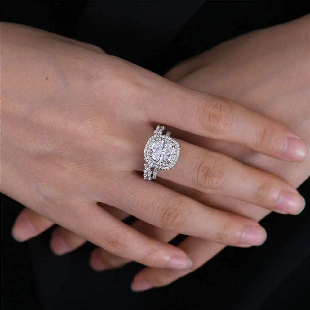 MuShan Jewelry Factory 3 Carat Pure Silver Fashion and Luxury Bezel Ring With High Carbon Diamonds 8*9mm Is Selling Well
