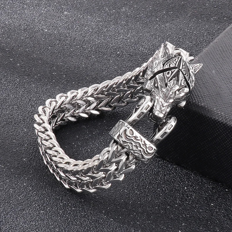 KALEN 220mm Men Punk Stainless Steel Snake/Eagle/Wolf Head Clasp Links Bracelet