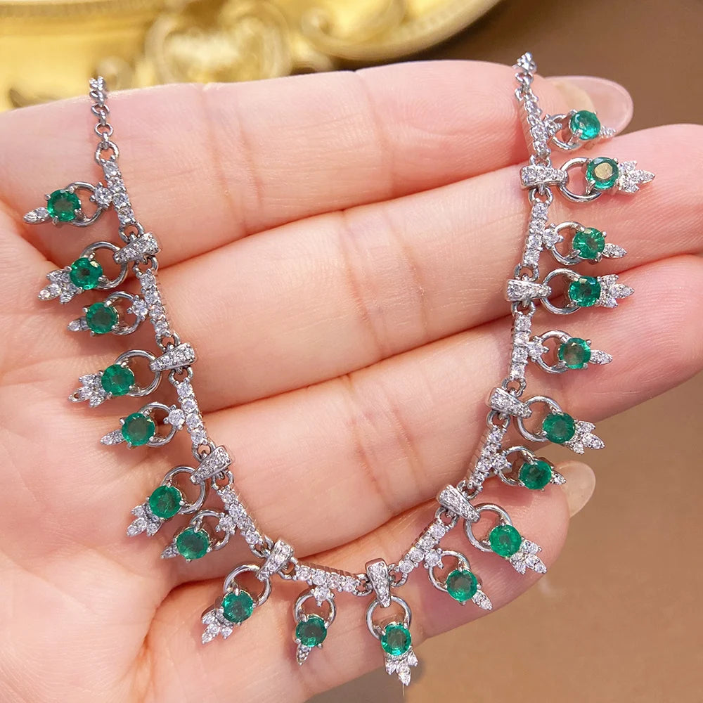 Gioiellieri Hot Popular Vintage 925 Silver Emerald Pendant Necklace New Fashion Classic Style Unisex Gift