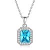 925 Sterling Silver Classic Square Blue Zircon Pendant Necklace | Luxury Blue Stone Clavicle Chain Birthday Gift for Women