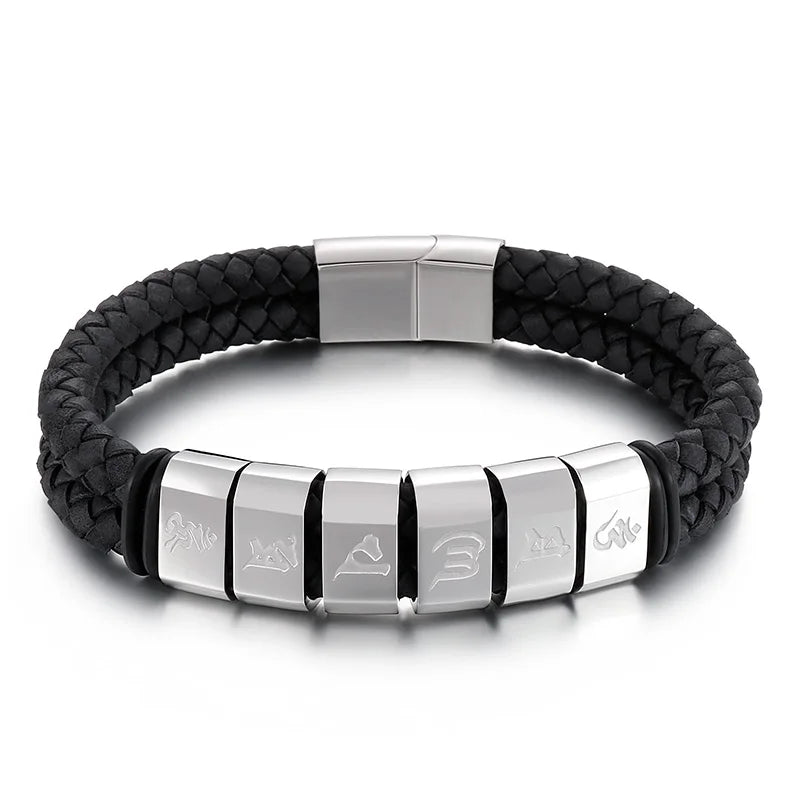 KALEN 220mm Classic Fiber&Stainless Steel Bracelet With Ancient Words Printings
