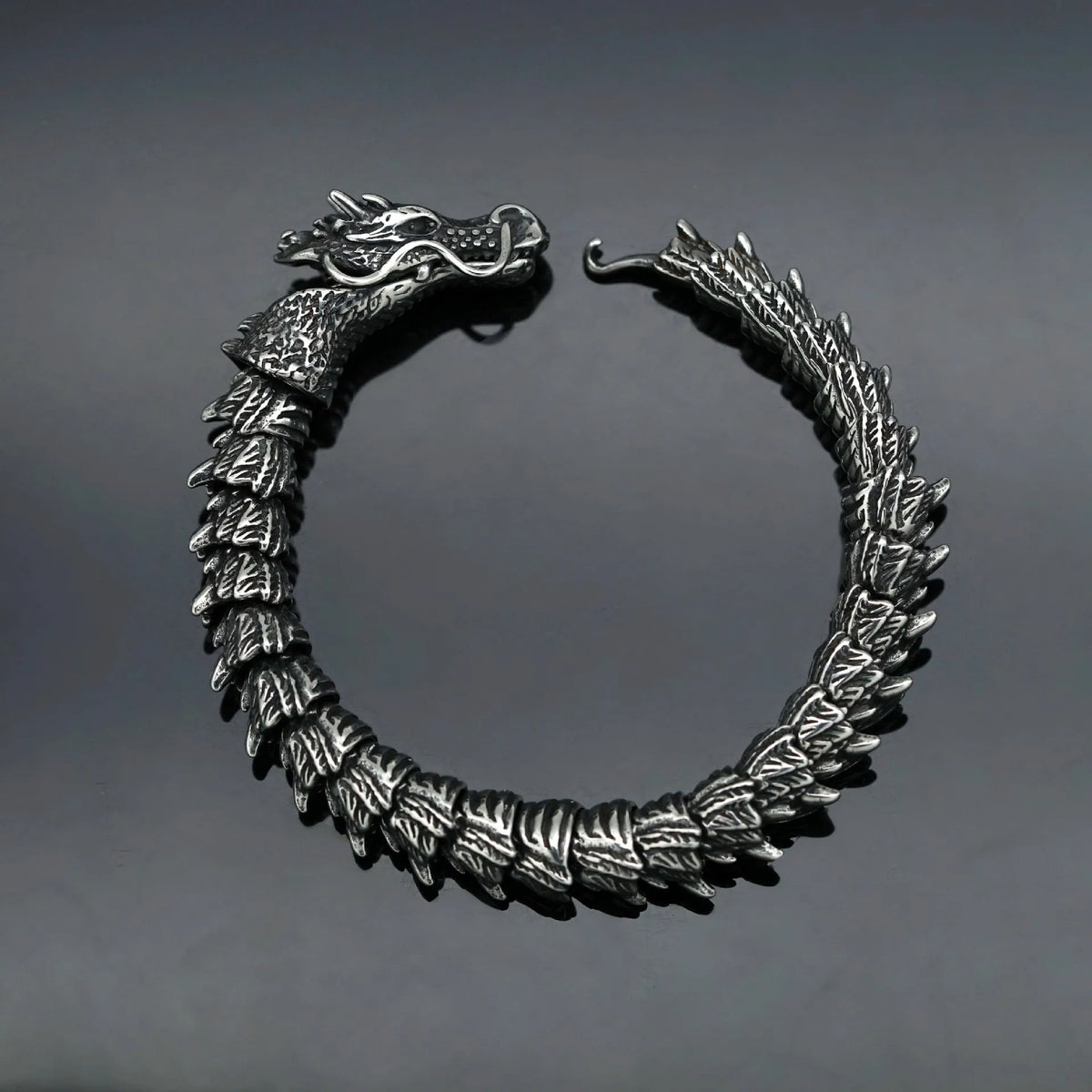 REBEL Bulk Order Stainless Steel Punk Style Vintage Antiquated Dragon Bracelet for Men Custom Packaging