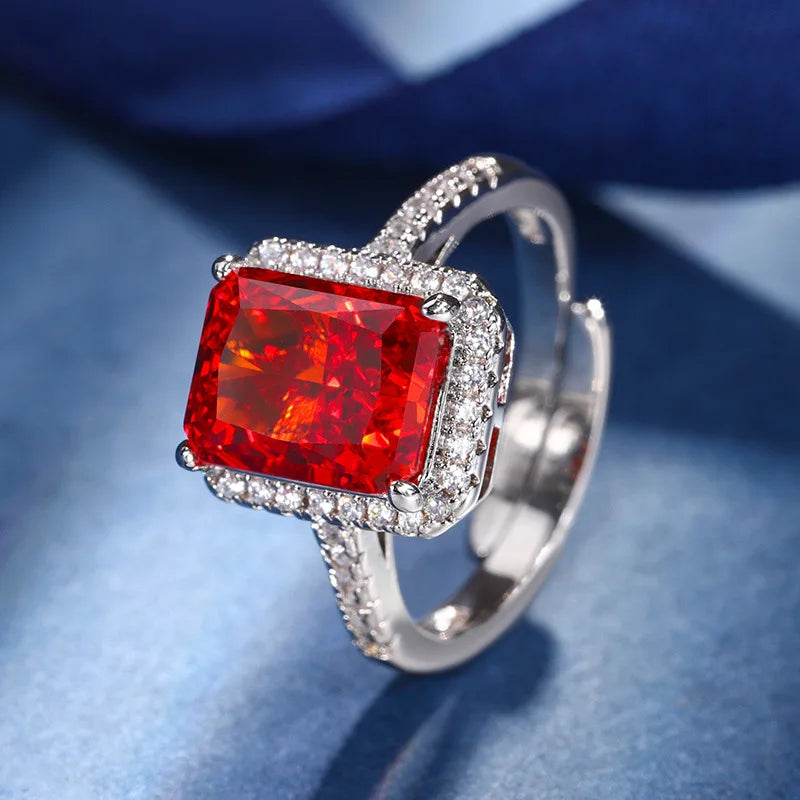 Gemfiori European and American Romantic Fashionable Personalized square Earrings Ring Pendant Exquisite and Elegant Three Piece Set