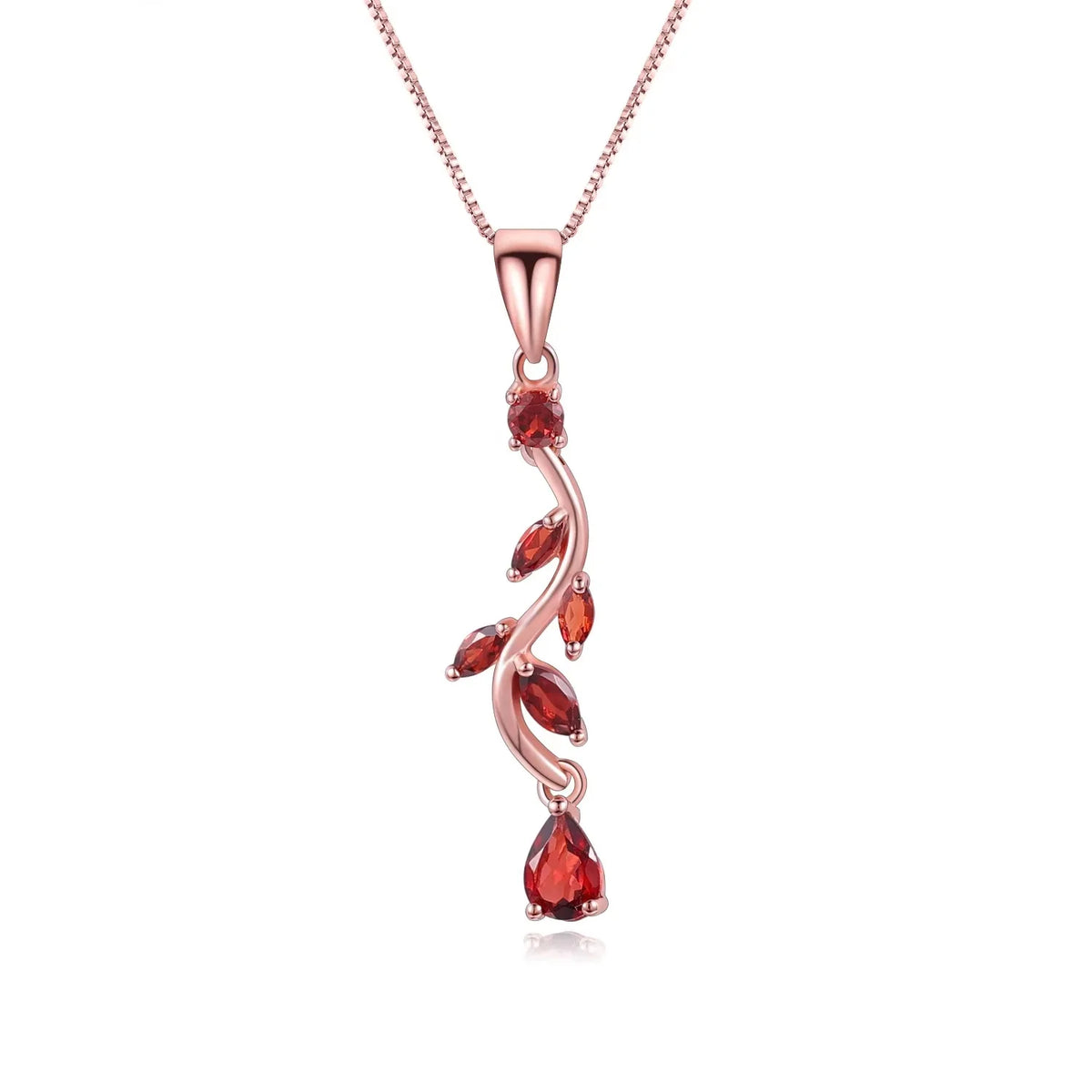 ArtistA A2142 Abiding Fashion Chic Real 925 Silver Rose Gold Plated Natural Garnet Leaf Flower Branch Dangle Drop Earrings Pendant Charm