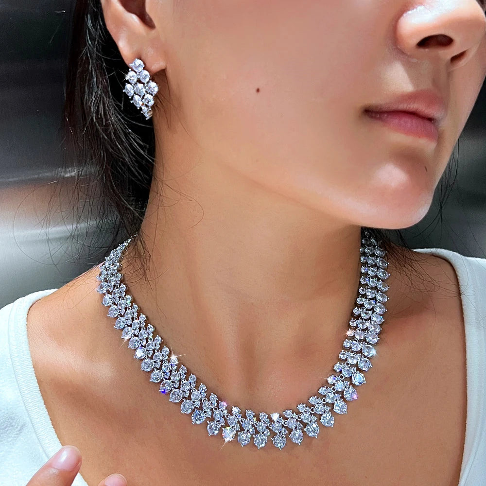 Super Luxury African Middle East Cubic Zircon Wedding Big Necklace and Earrings Bridal Jewelry Sets for Women Dress Accessories