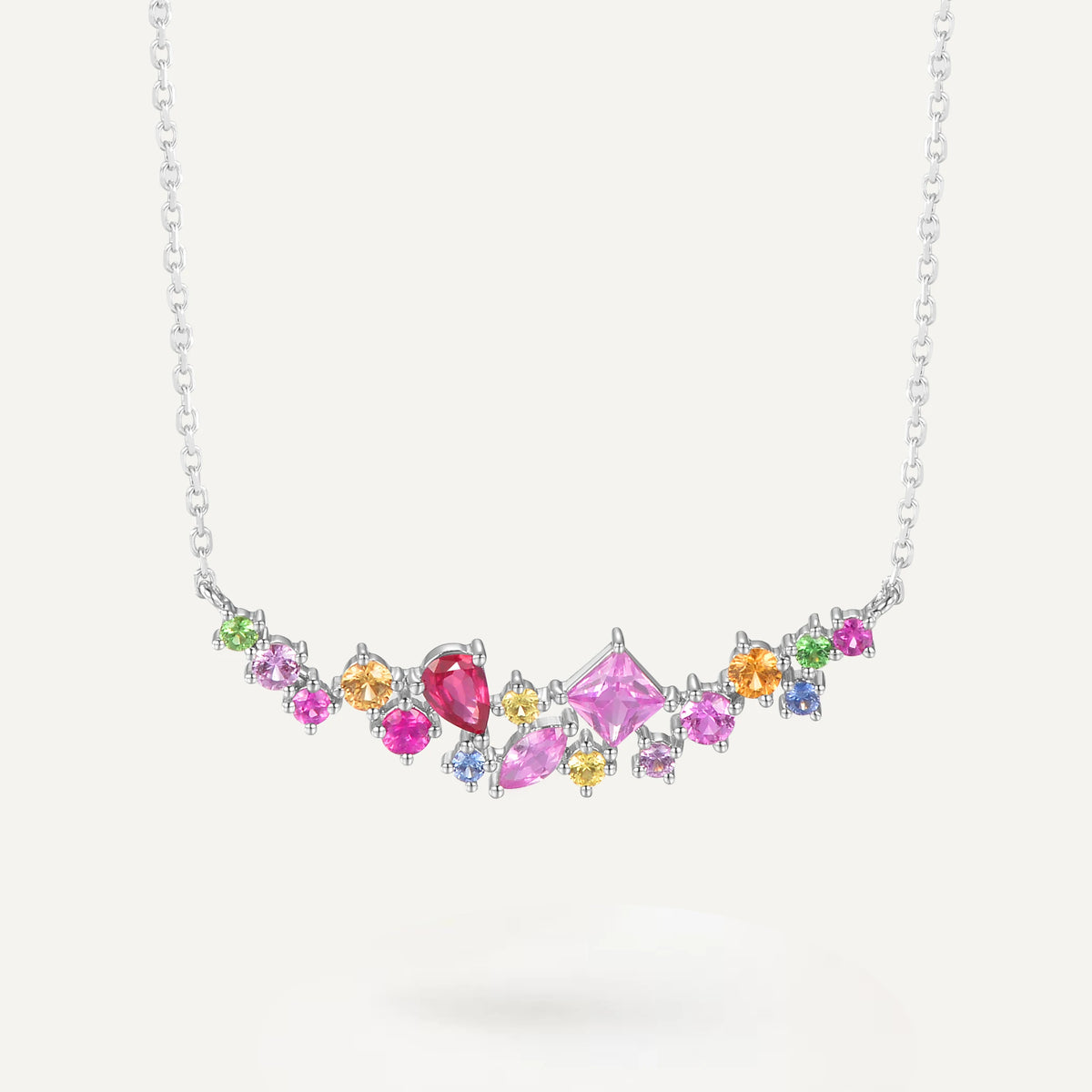 Gemfiori Women Genuine 18Kt Gold Natural Multi Sapphire Heart Shape Sapphire Pendant