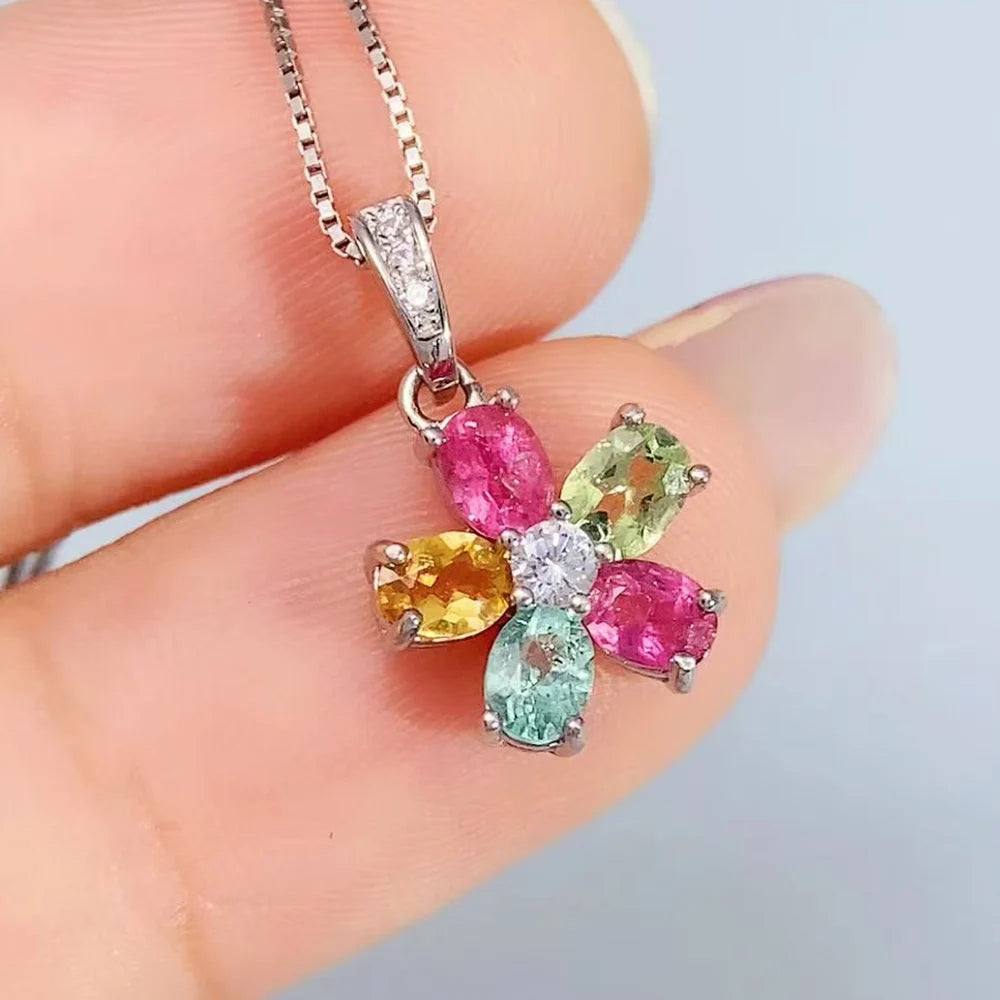 Gioiellieri Natural Tourmaline Pendant 925 Sterling Silver Necklace Fine Jewelry for Women Wedding Bridal Gift Custom Handmade