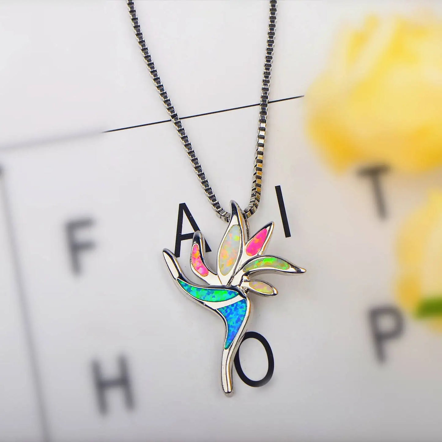 Hawaiian Plumeria Opal Necklace Bohemian Egg Flower Pendant Jewelry Wholesale for Women