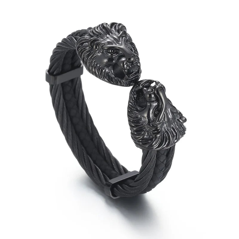 KALEN Punk Silver/Gold/Black/Oxidized Black Stainless Steel Lion Head Cuff Bangle Bracelet