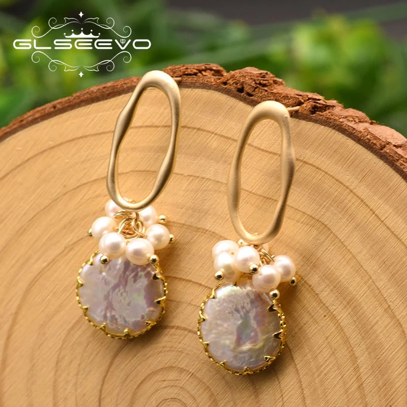 New Yiwu Jewelry Wholesale Natural Baroque Pearl for Women Flower Drop Earrings 18K Gold Plated Fashion Designer Jewelry