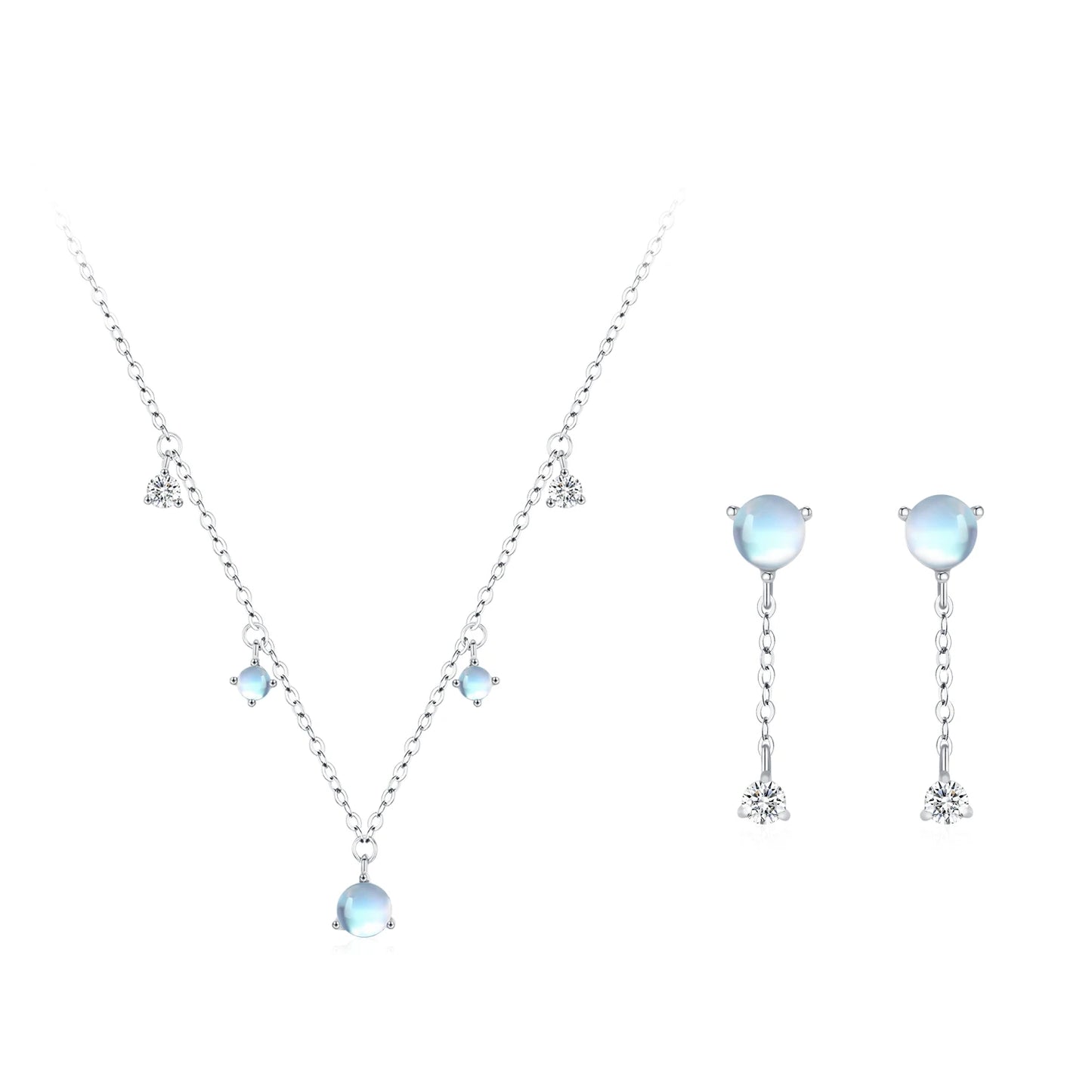 Ailmay 925 Sterling Silver Romantic Chain Tassel Earrings Pendant Necklace For Women Wedding Bridal Jewelry