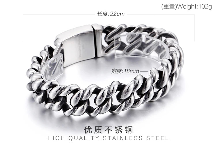 KALEN 316L Stainless Steel Heavy Silver Bracelet Bangle Men High Polish Biker Unique Chain Bracelets Jewelry