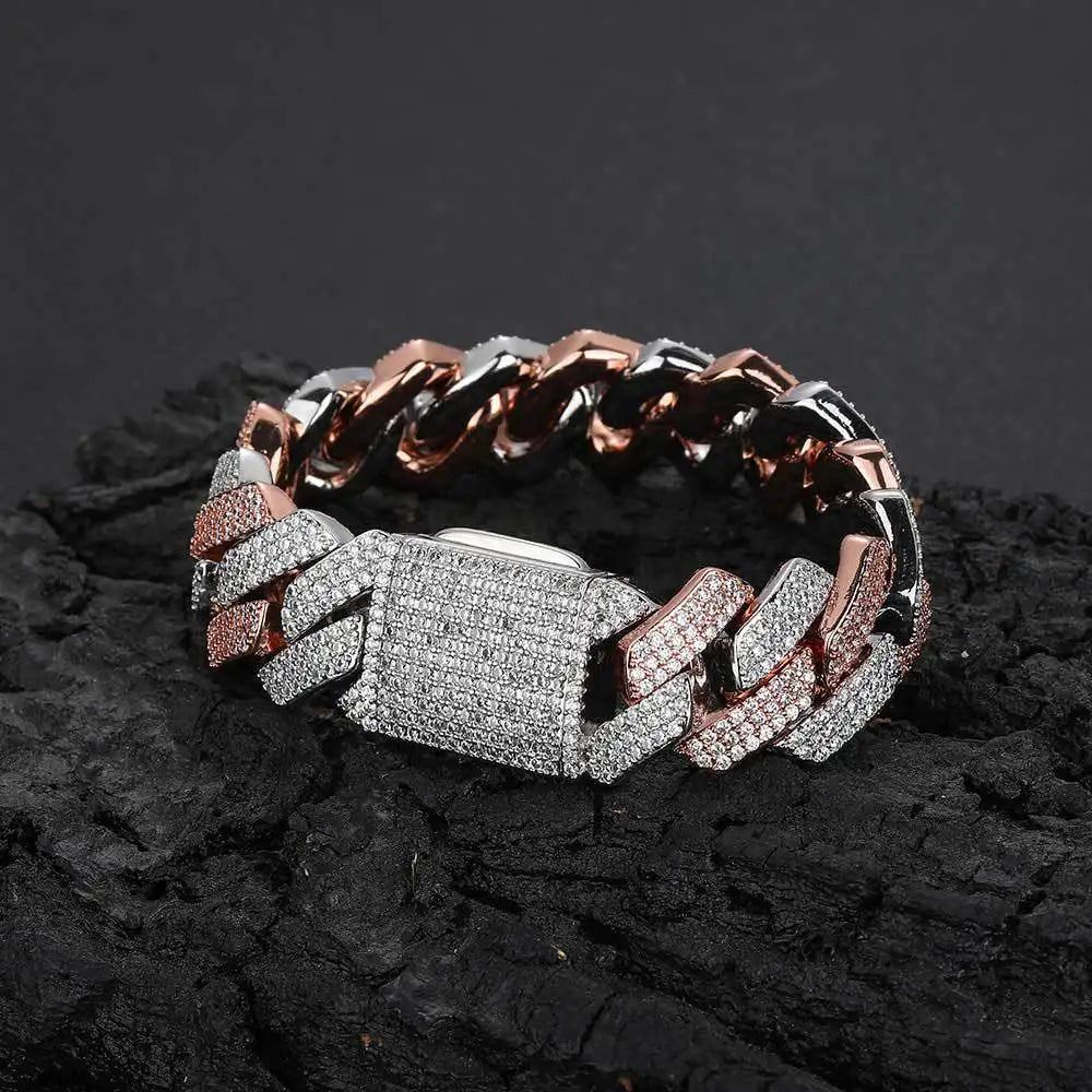 Fashion Jewelry Two-tone 22MM Heavy Chain Rose Gold Silver Color Bracelet Necklace for Man Hip Hop Jewelry Set