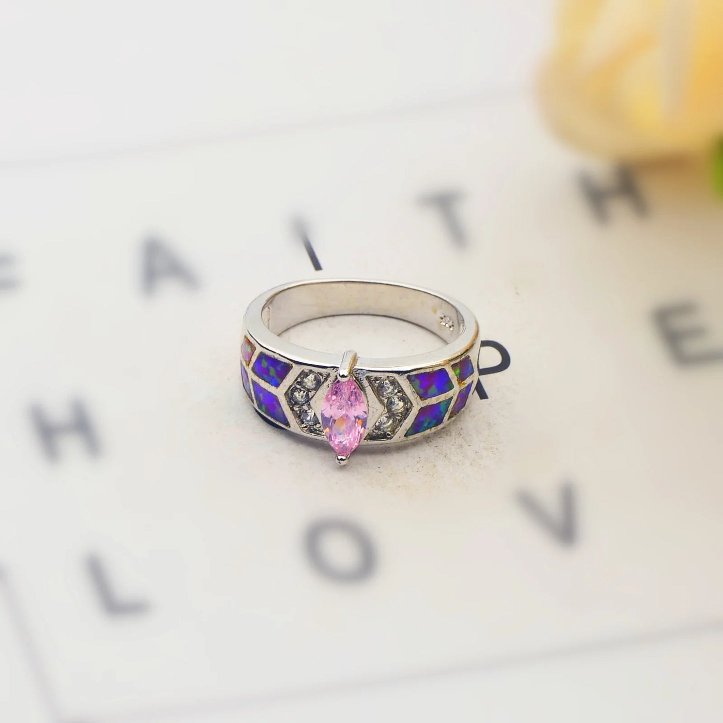 Rhombus Opal Twisted Ring | Iridescent Gem Inlay Band | Nature-Inspired Fashion Jewelry for Women Trendy Wear