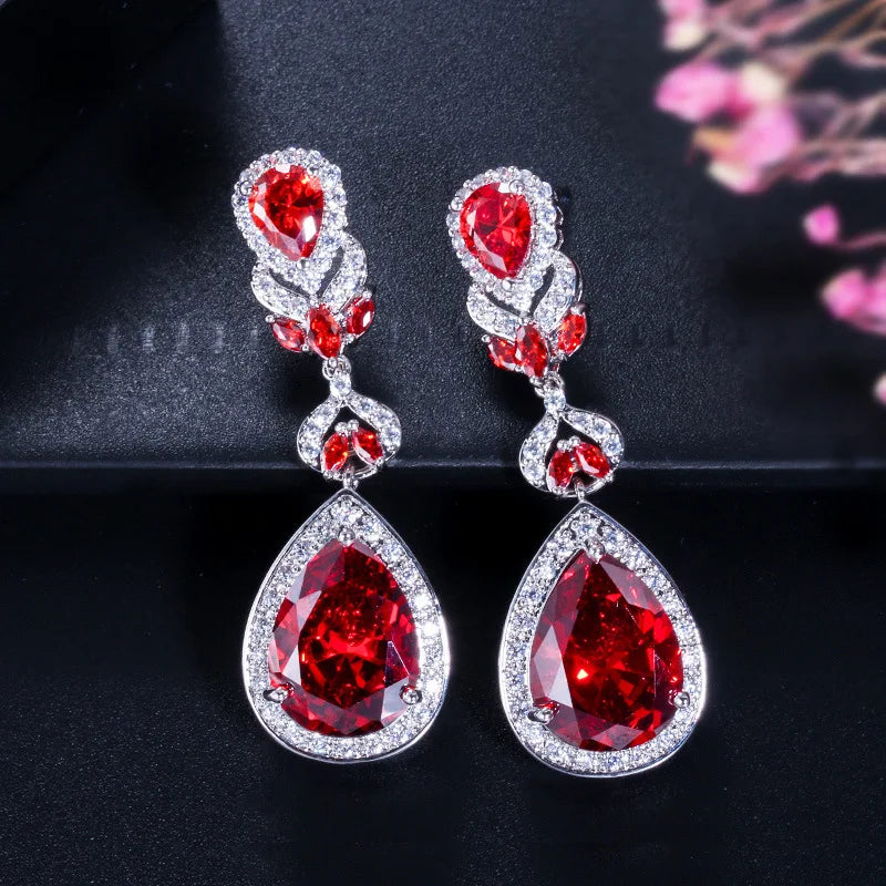 XOTICA 925 Silver Color Water Drop Purple Zirconia Dangle Earrings Trendy Bridal Jewelry for Women's Party Wedding Giftable Dangle