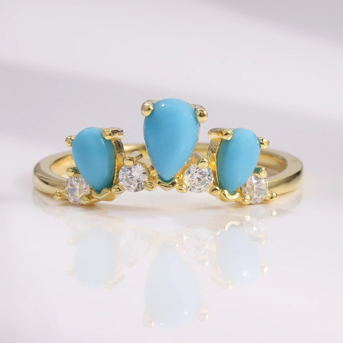 ArtistA Abiding Fine Jewelry Beautiful Trendy Design 2 Pieces 925 Sterling Silver Synthetic Turquoise Jewelry Ring Set