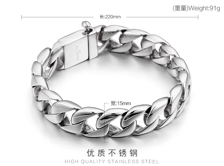 KALEN Fashion Shiny Stainless Steel Cuban Chain Bracelet for Men