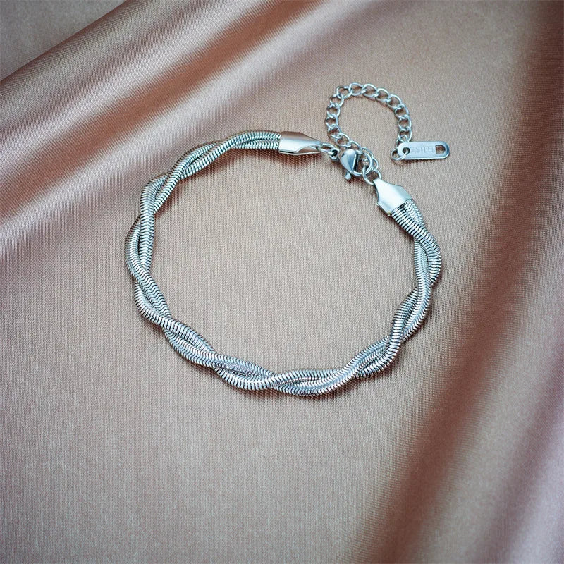 Silver Stainless Steel Twist Chain Necklace & Bracelet Jewellery Set | Waterproof Luxury Fashion Set