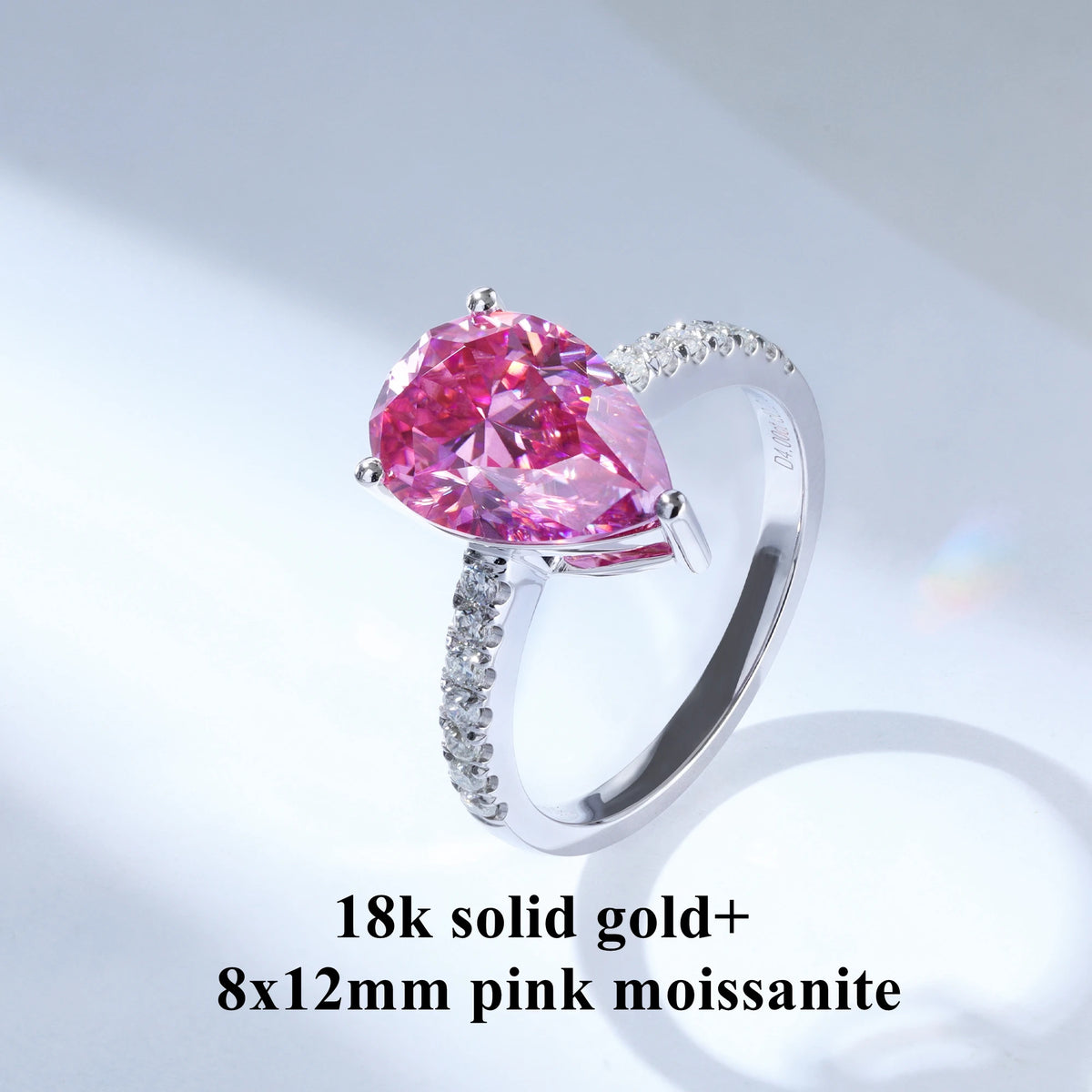 Gemfiori Luster Gorgeous Engagement 925 Sterling Silver 4.0ct Teardrop Shape Moissanite 10K/14K/18K Pink Pear Cut Moissanite Gold Ring