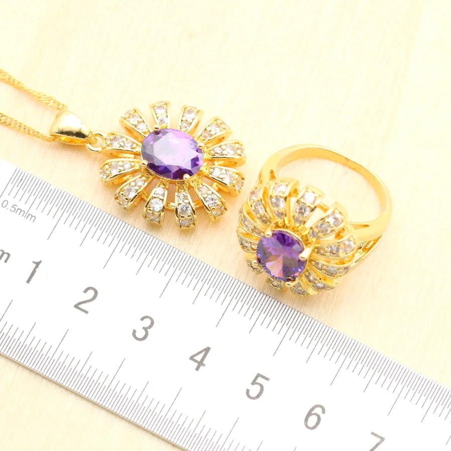 XOTICA 18k Gold Jewellery Set for Ladies Zircon Earrings Necklace Pendant Ring Bracelet Gift for Wedding Occasions