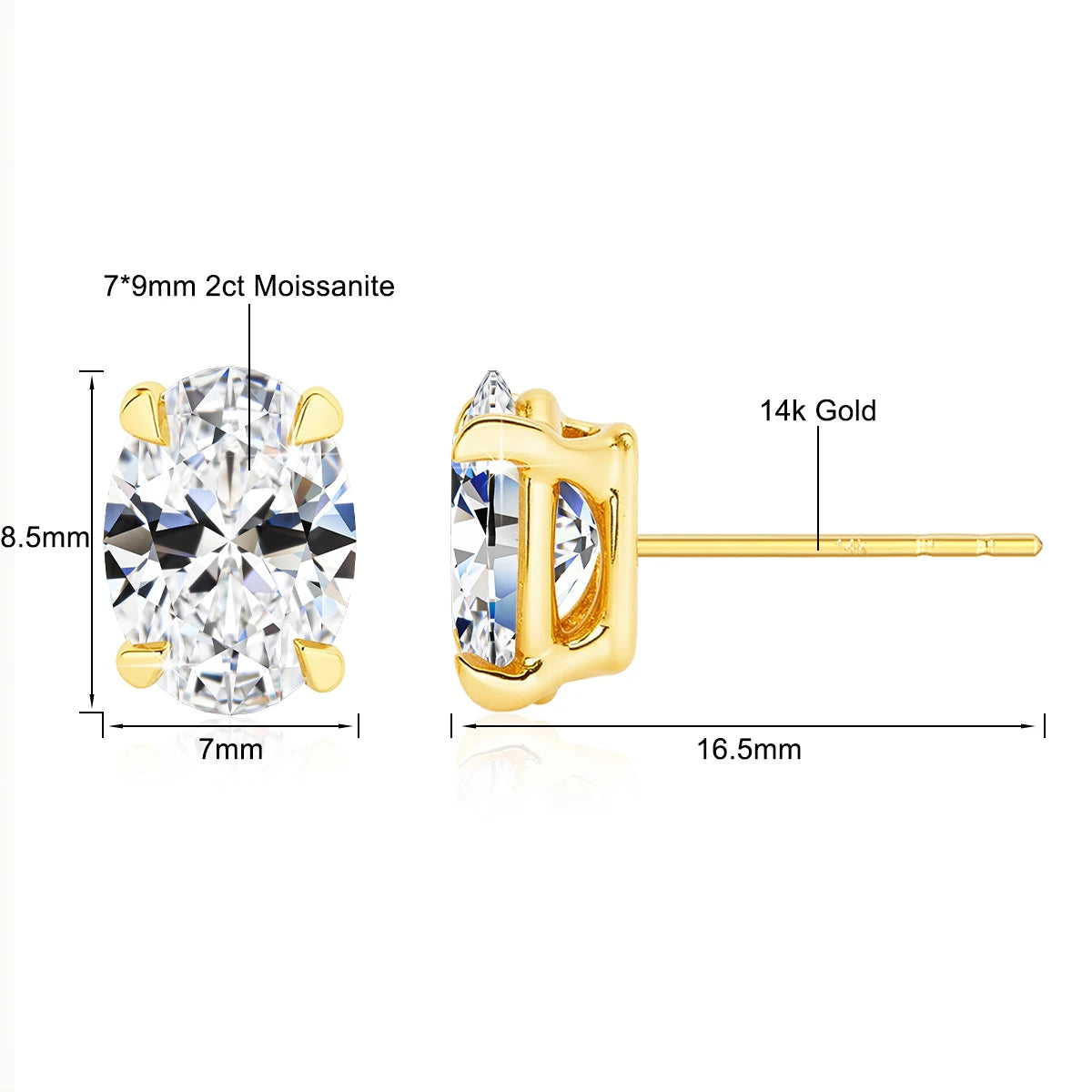 Gioiellieri Fine Jewelry Trends Genuine 14K Gold Hollow 0.5ct 1ct 2ct Oval Cut Moissanite Diamond Women Luxury 4 Claws Stud Earrings