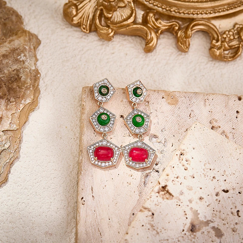 Autumn and Winter Banquet Women's Necklace Earrings Unique Personality Colorful Diamonds and Geometric Shapes Jewelry Set